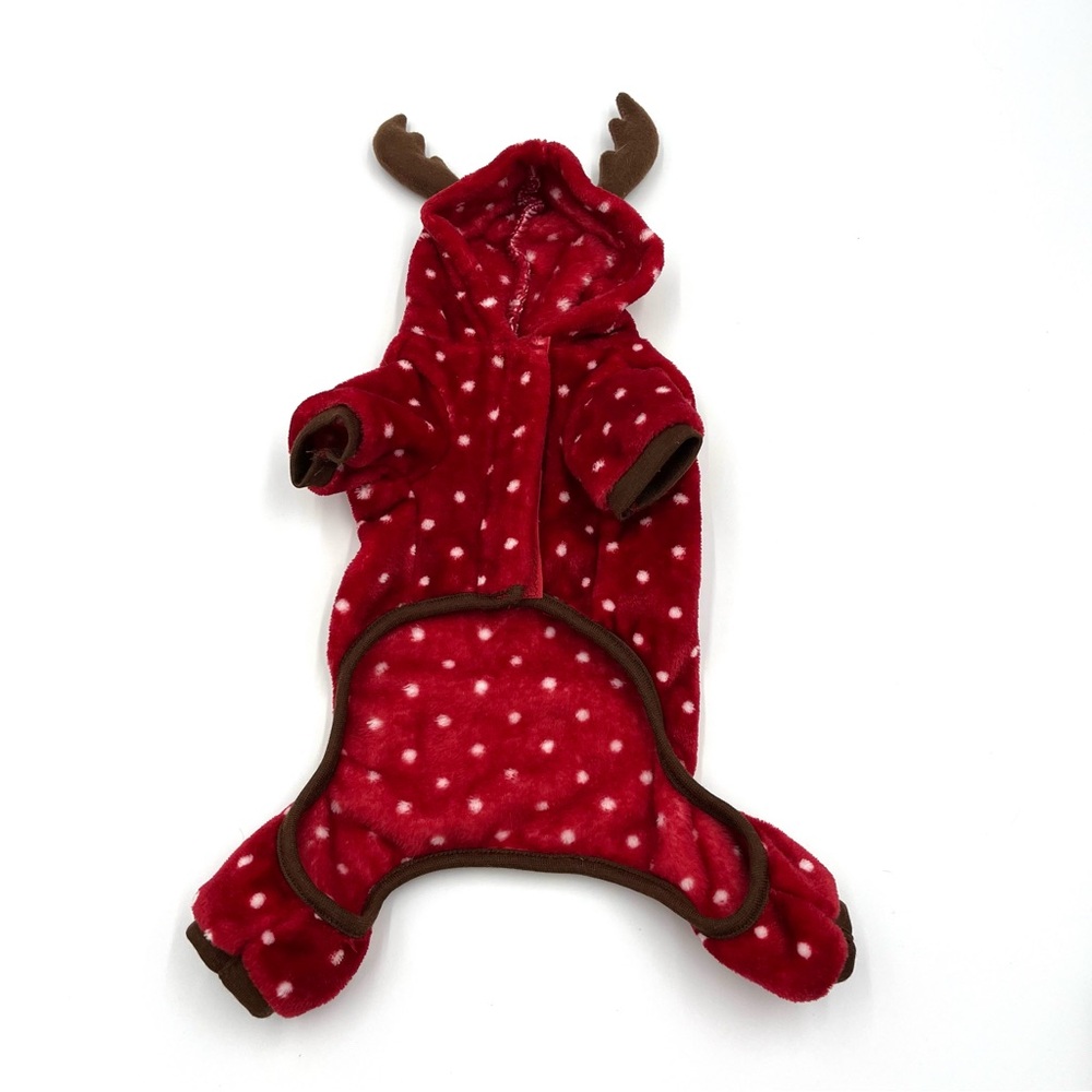 Luv Gear Adorable Puppy Spotted Christmas Reindeer Hooded Outfit Size XS